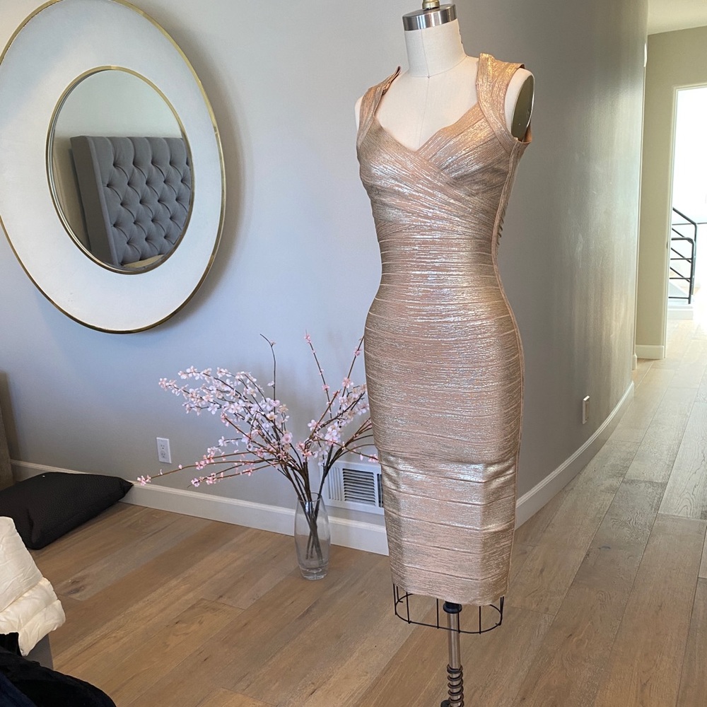 Herve Leger Gold Bodycon Dress